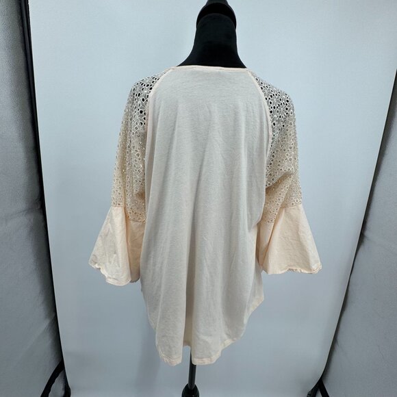 Dg2 XL Womens Bell Sleeve Top Cotton Eyelet Lace Boho Country Cottagecore Raglan - Picture 6 of 6